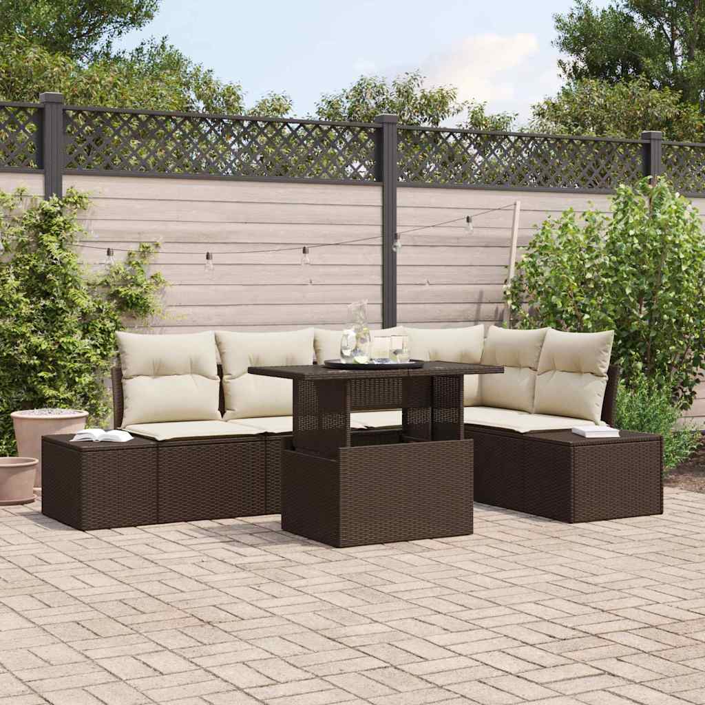 Set Divano da Giardino con cuscino 6 pcs Marrone Poly Rattan