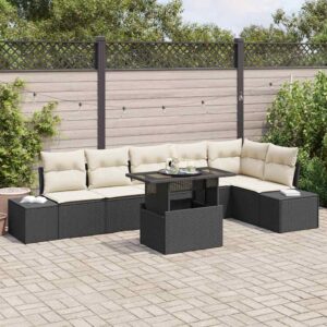 Set Divano da Giardino 7 pcs Nero e crema 100 x 55 x 73 cm