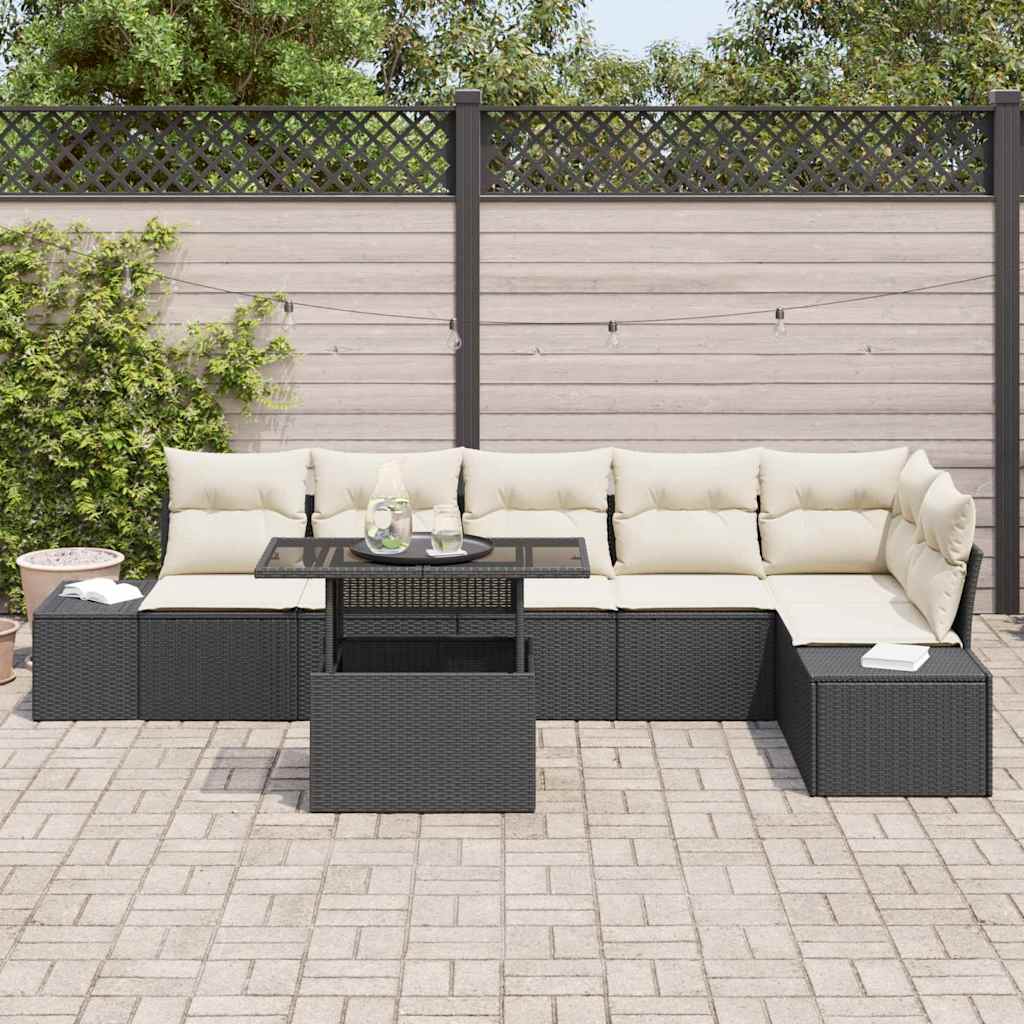 Set Divano da Giardino 7 pcs Nero e crema 100 x 55 x 73 cm - immagine 3