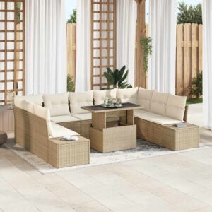 Set Divano da Giardino 10 pcs Beige e Crema polyrattan