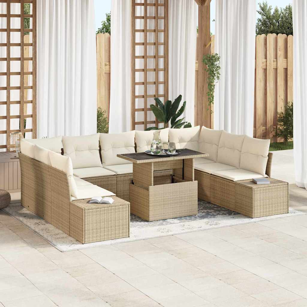 Set Divano da Giardino 10 pcs Beige e Crema polyrattan