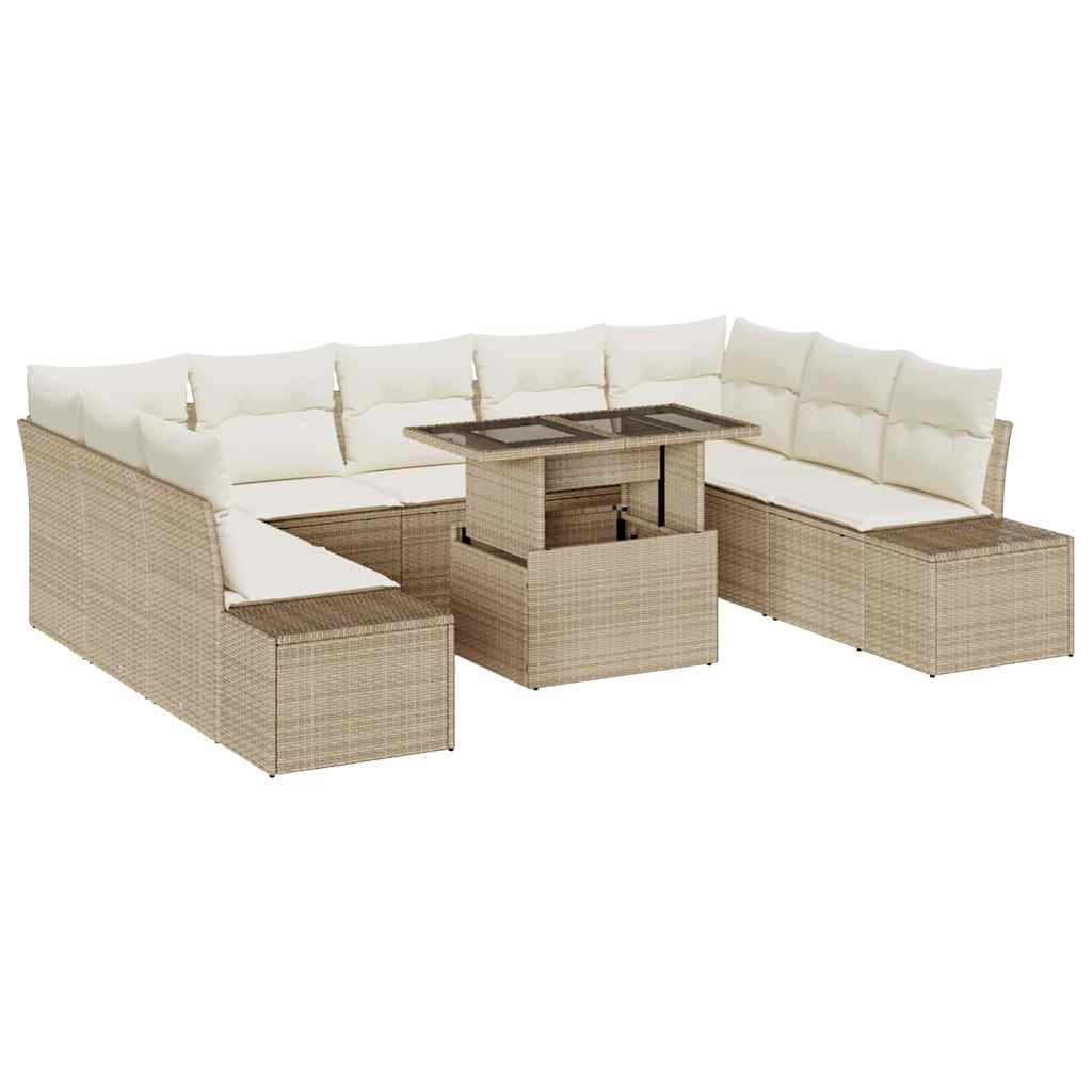 Set Divano da Giardino 10 pcs Beige e Crema polyrattan - immagine 2
