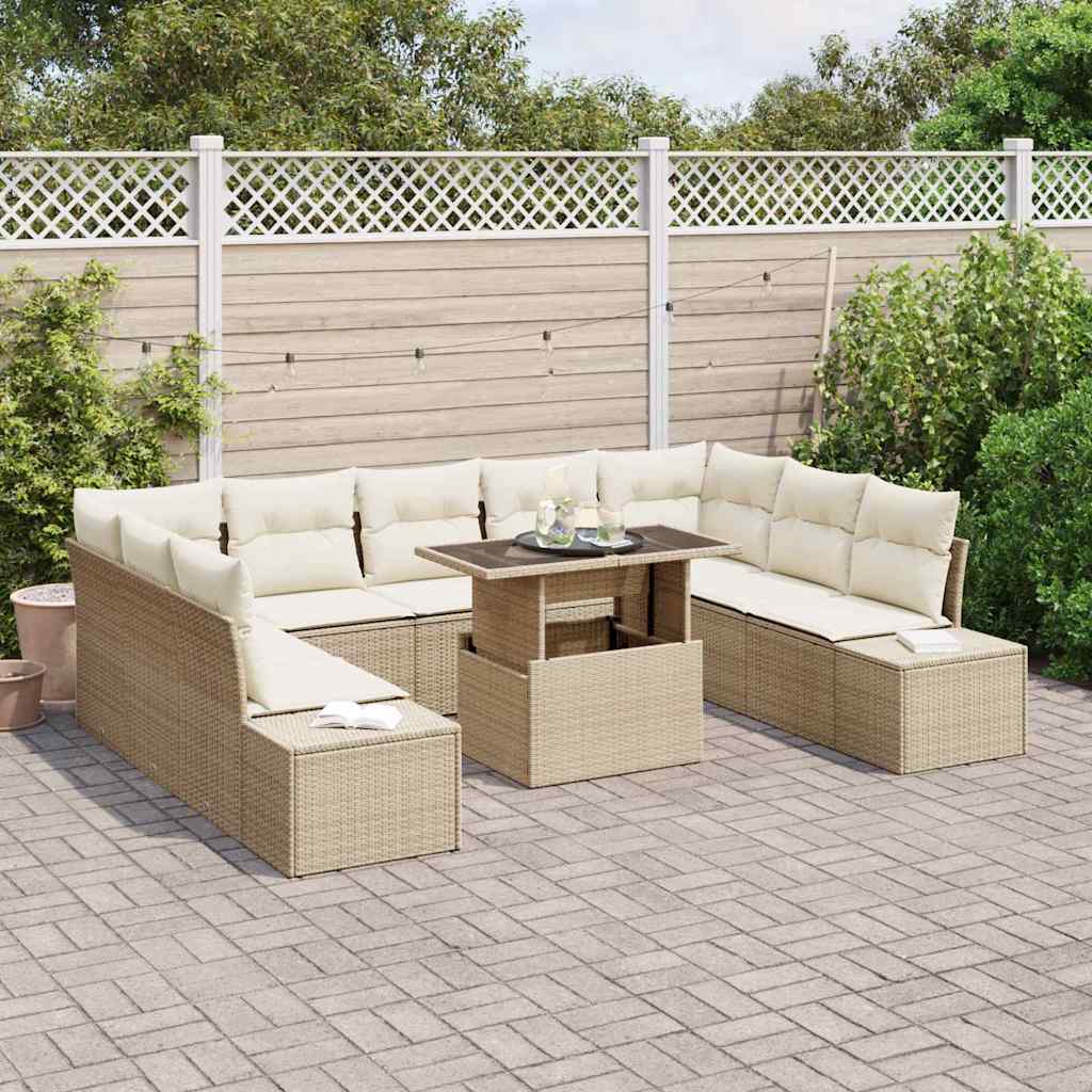 Set Divano da Giardino 10 pcs Beige e Crema polyrattan - immagine 3