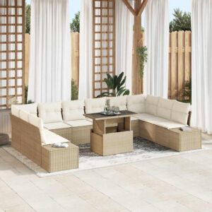 Set Divano da Giardino 11 pcs beige e panna 100 x 55 x 73 cm