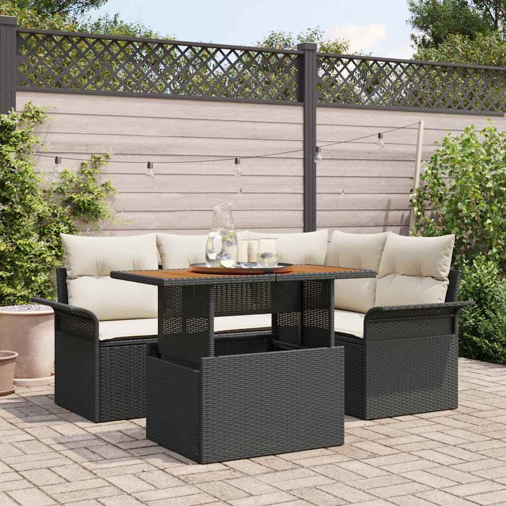 Set Divano da Giardino 5 pcs Nero e crema 100 x 55 x 73 cm