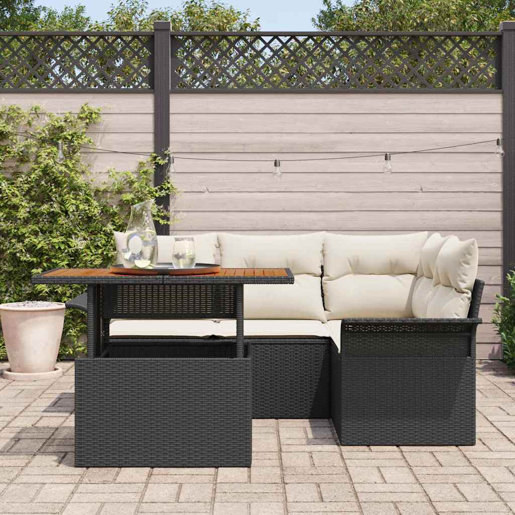 Set Divano da Giardino 5 pcs Nero e crema 100 x 55 x 73 cm - immagine 3
