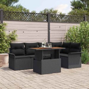 Set Divano da Giardino con cuscino 6 pcs Nero