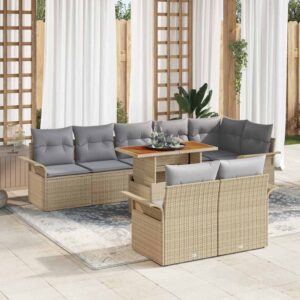 Set Divano da Giardino 9 pcs Beige e Grigio Chiaro polyrattan
