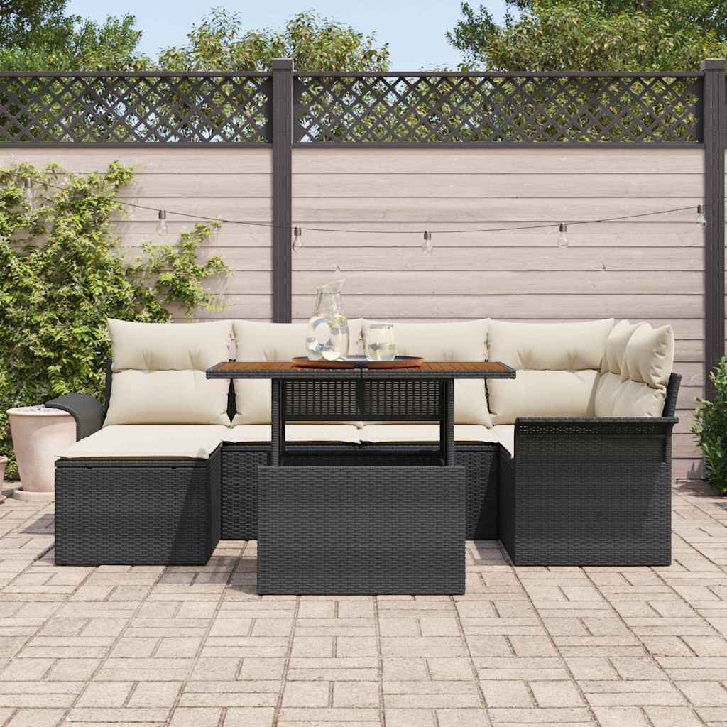 Set Divano da Giardino con cuscino 7 pcs Nero e crema - immagine 3