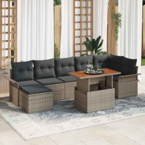 Set Divano da Giardino con cuscino 8 pcs Grigio polyrattan