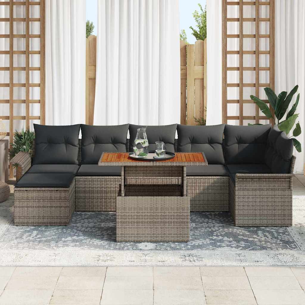 Set Divano da Giardino con cuscino 8 pcs Grigio polyrattan - immagine 3
