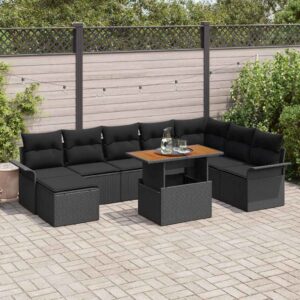 Set Divano da Giardino con cuscino 9 pcs Nero