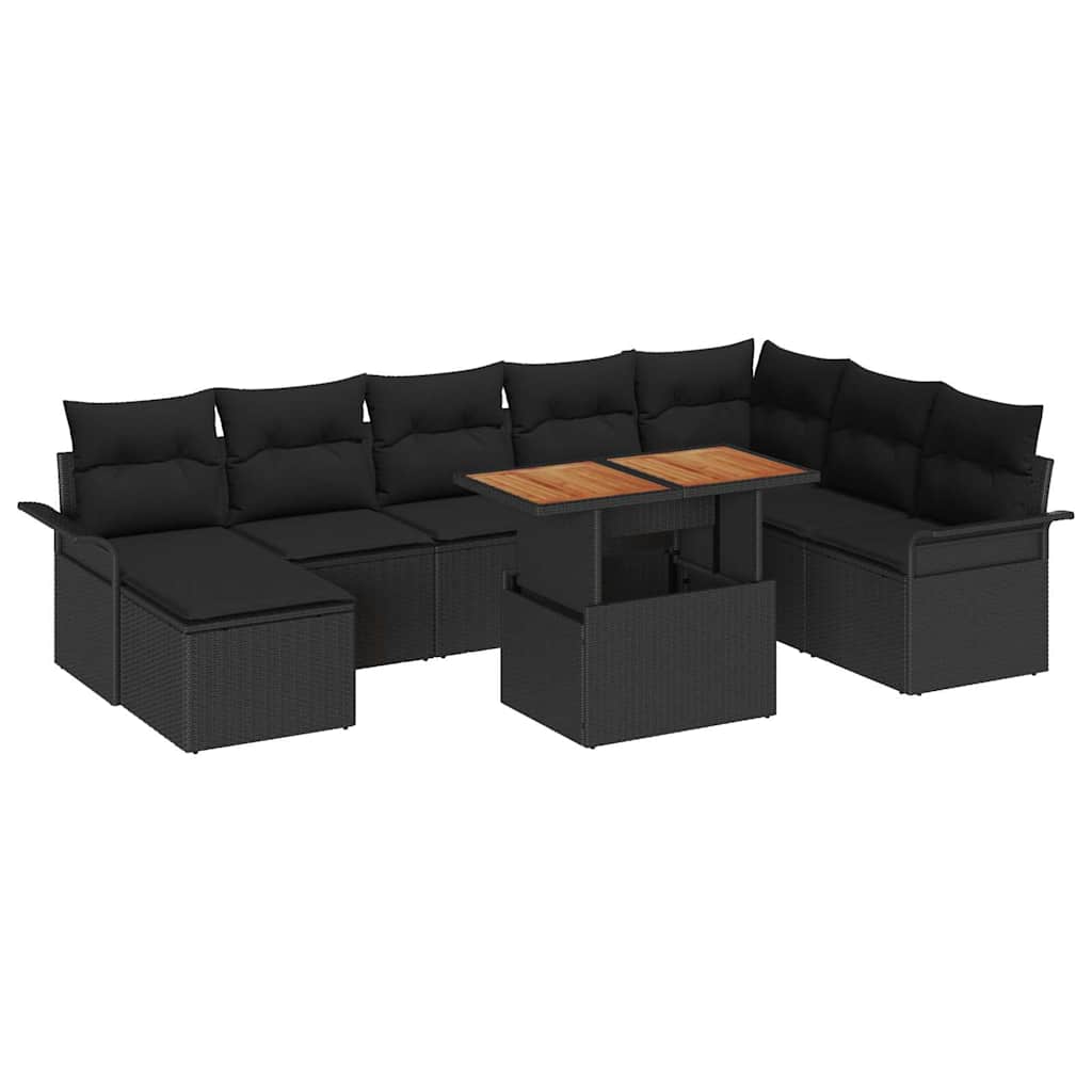 Set Divano da Giardino con cuscino 9 pcs Nero - immagine 2