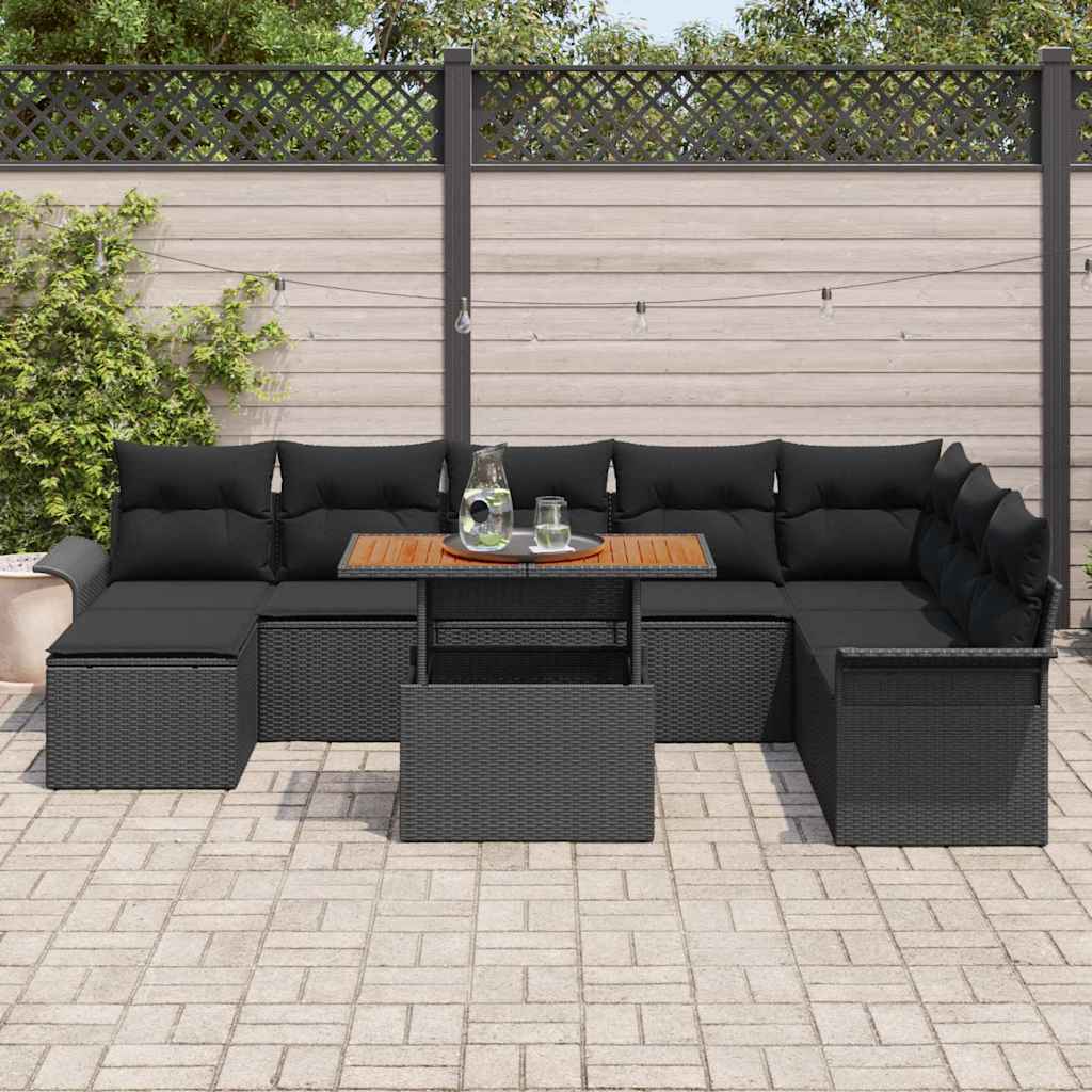 Set Divano da Giardino con cuscino 9 pcs Nero - immagine 3