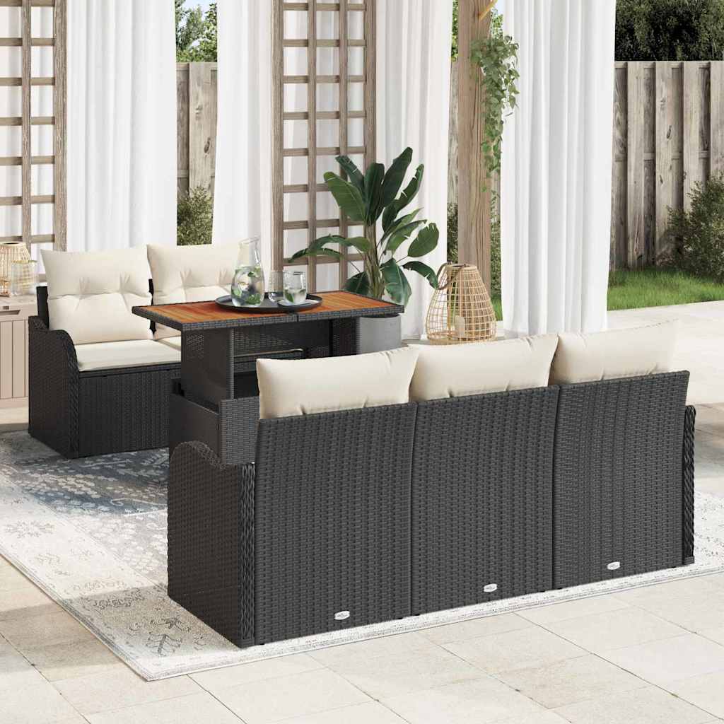 Set Divano da Giardino con cuscino 6 pcs Nero e crema