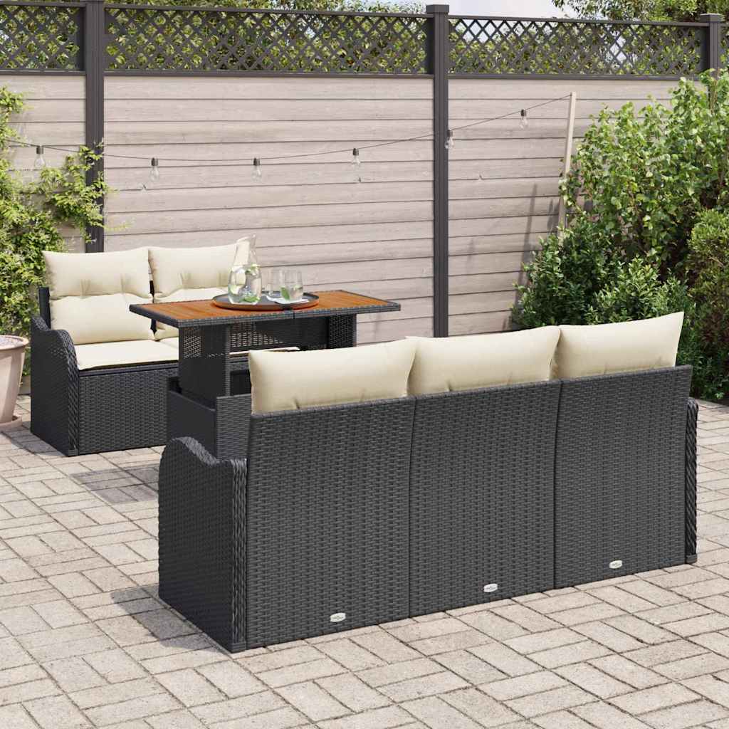 Set Divano da Giardino con cuscino 6 pcs Nero e crema - immagine 3
