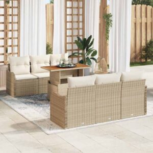Set Divano da Giardino 7 pcs beige e panna 100 x 55 x 73 cm