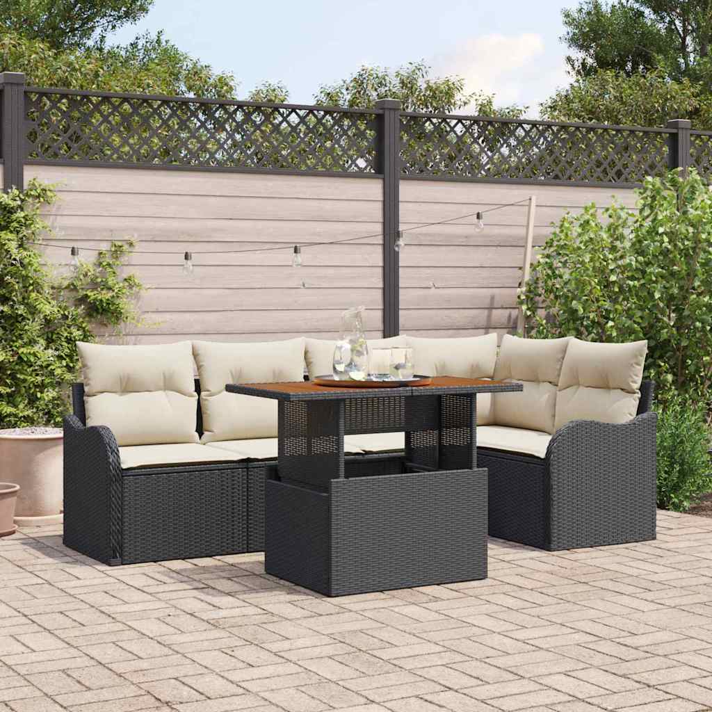 Set Divano da Giardino 6 pcs Nero e crema 100 x 55 x 73 cm
