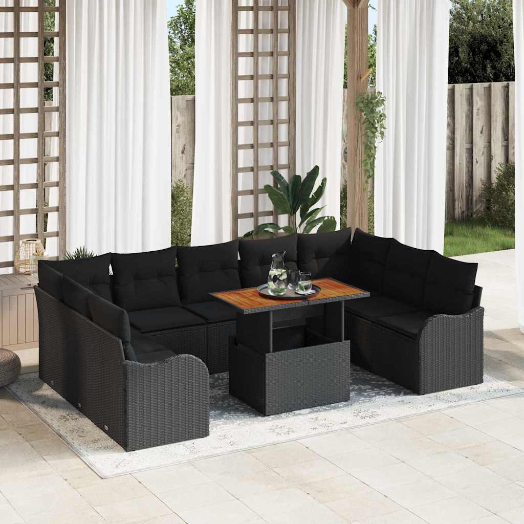 Set Divano da Giardino con cuscino 10 pcs Nero 100 x 55 x 73 cm