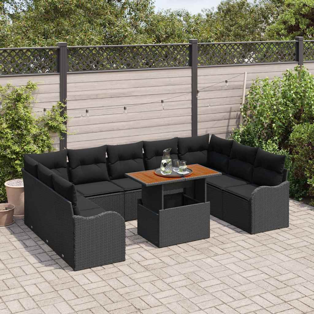 Set Divano da Giardino con cuscino 10 pcs Nero 100 x 55 x 73 cm - immagine 3