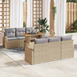 Set Divano da Giardino con cuscino 7 pcs beige e grigio chiaro