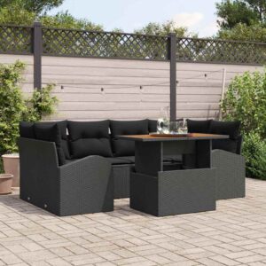 Set Divano da Giardino con cuscino 7 pcs Nero