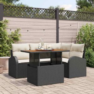 Set Divano da Giardino con cuscino 5 pcs Nero e crema