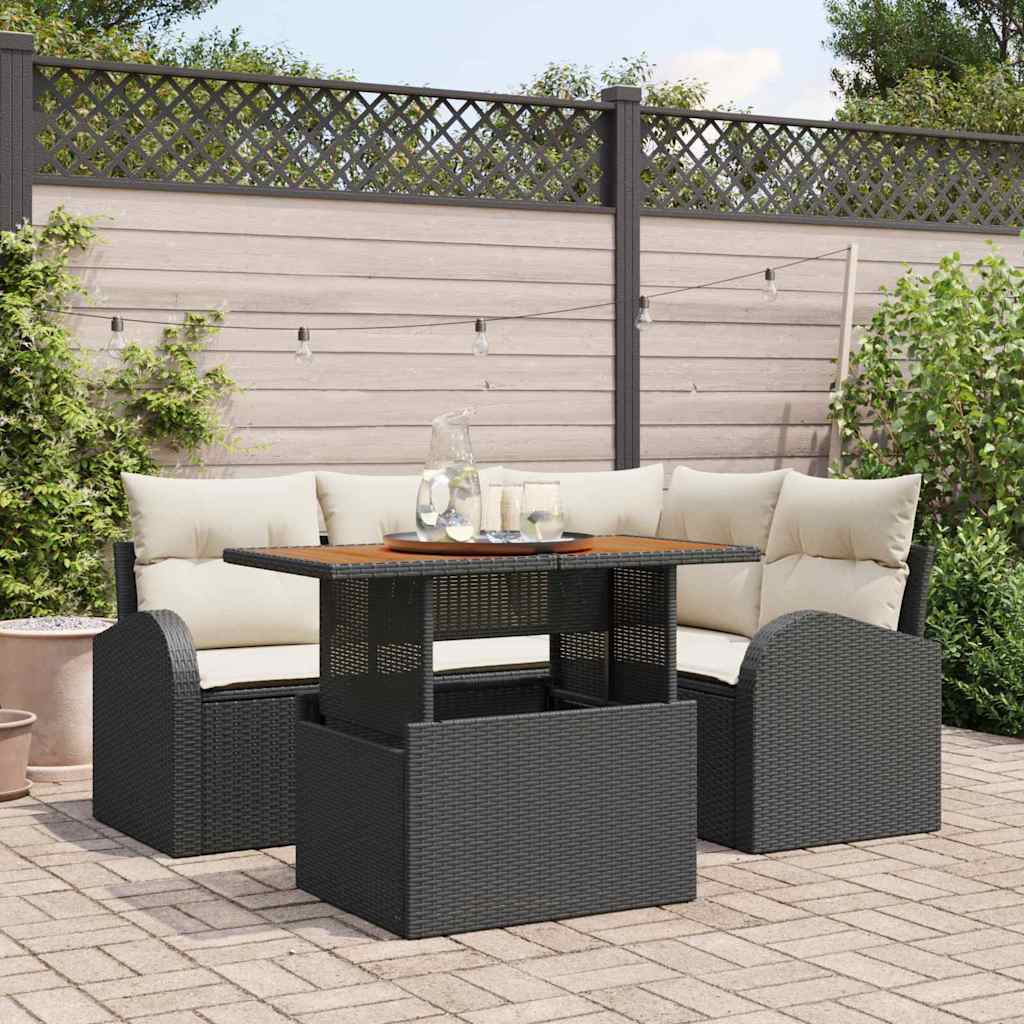 Set Divano da Giardino con cuscino 5 pcs Nero e crema
