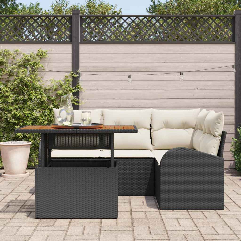 Set Divano da Giardino con cuscino 5 pcs Nero e crema - immagine 3