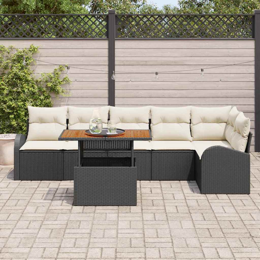 Set Divano da Giardino con cuscino 7 pcs Nero e crema - immagine 3