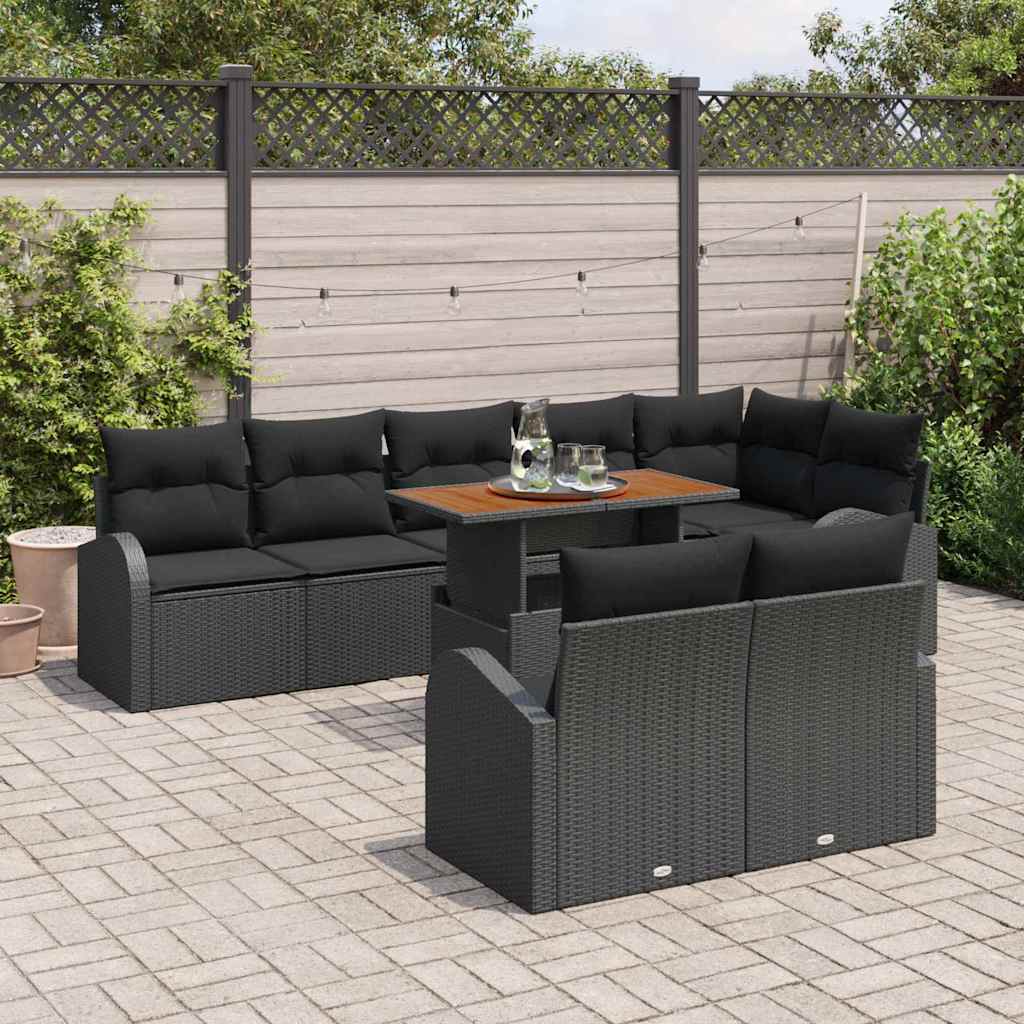 Set Divano da Giardino con cuscino 9 pcs Nero - immagine 3