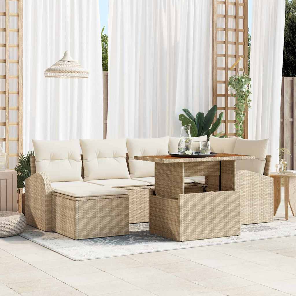 Set Divano da Giardino con cuscino 7 pcs beige e panna