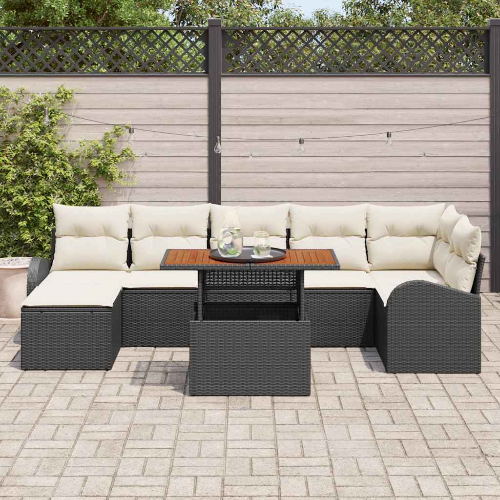 Set Divano da Giardino con cuscino 8 pcs Nero e crema - immagine 3