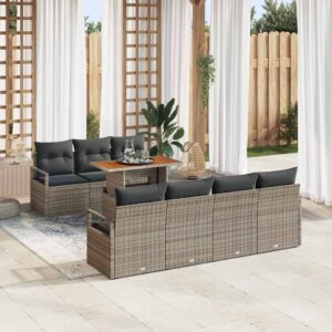 Set Divano da Giardino con cuscino 8 pcs Grigio e Marrone