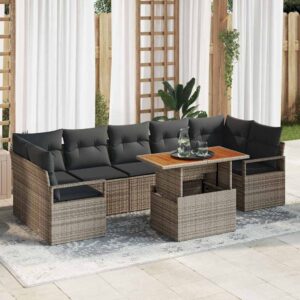 Set Divano da Giardino con cuscino 8 pcs Grigio e Marrone