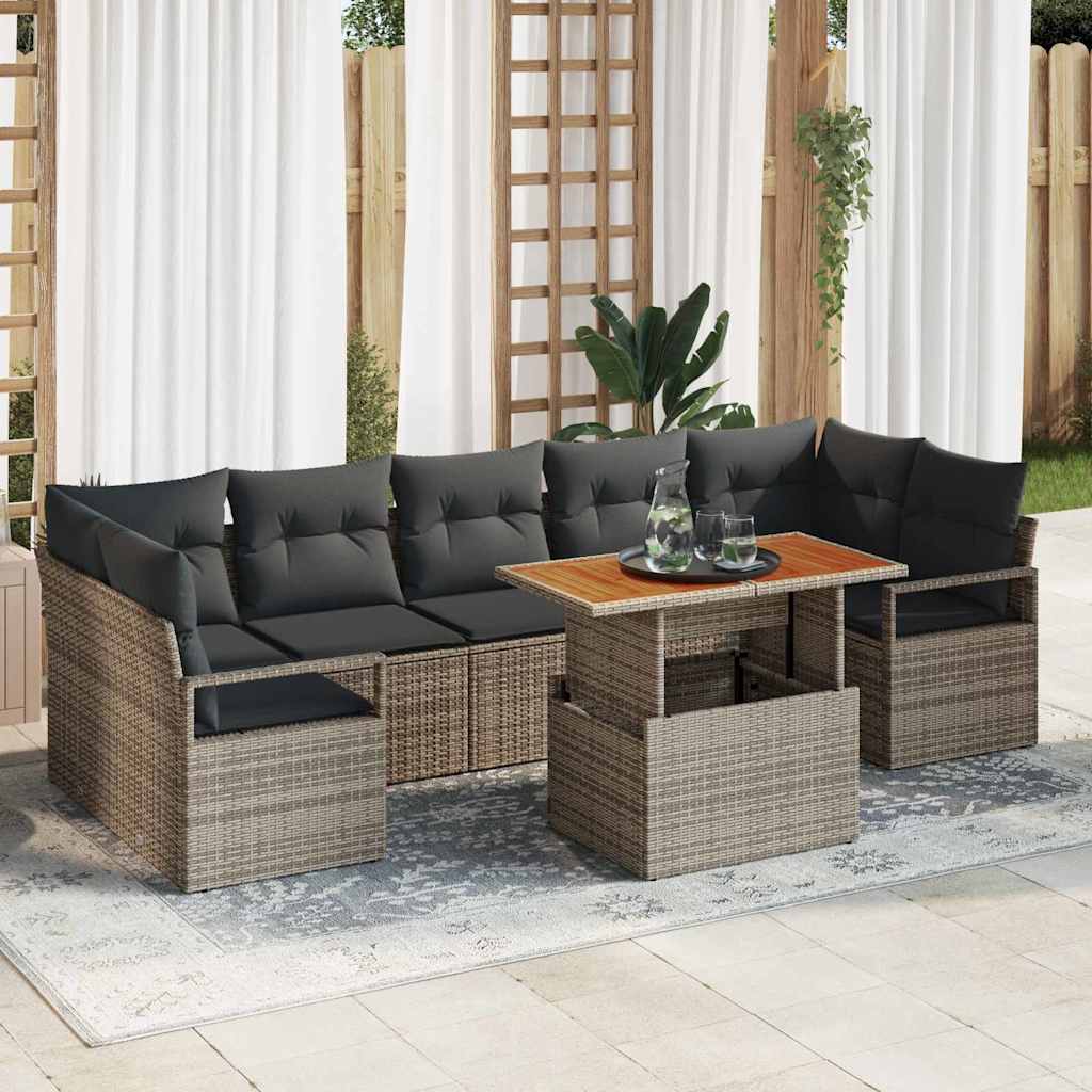 Set Divano da Giardino con cuscino 8 pcs Grigio e Marrone