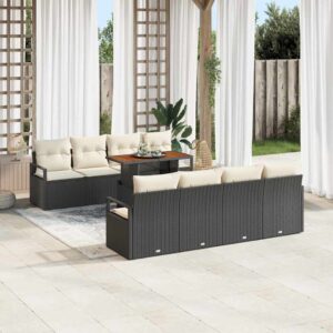 Set Divano da Giardino 9 pcs Nero e Crema 100 x 55 x 73 cm