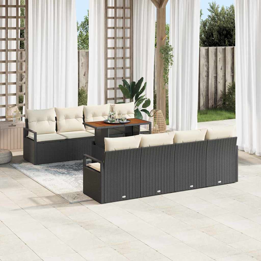 Set Divano da Giardino 9 pcs Nero e Crema 100 x 55 x 73 cm