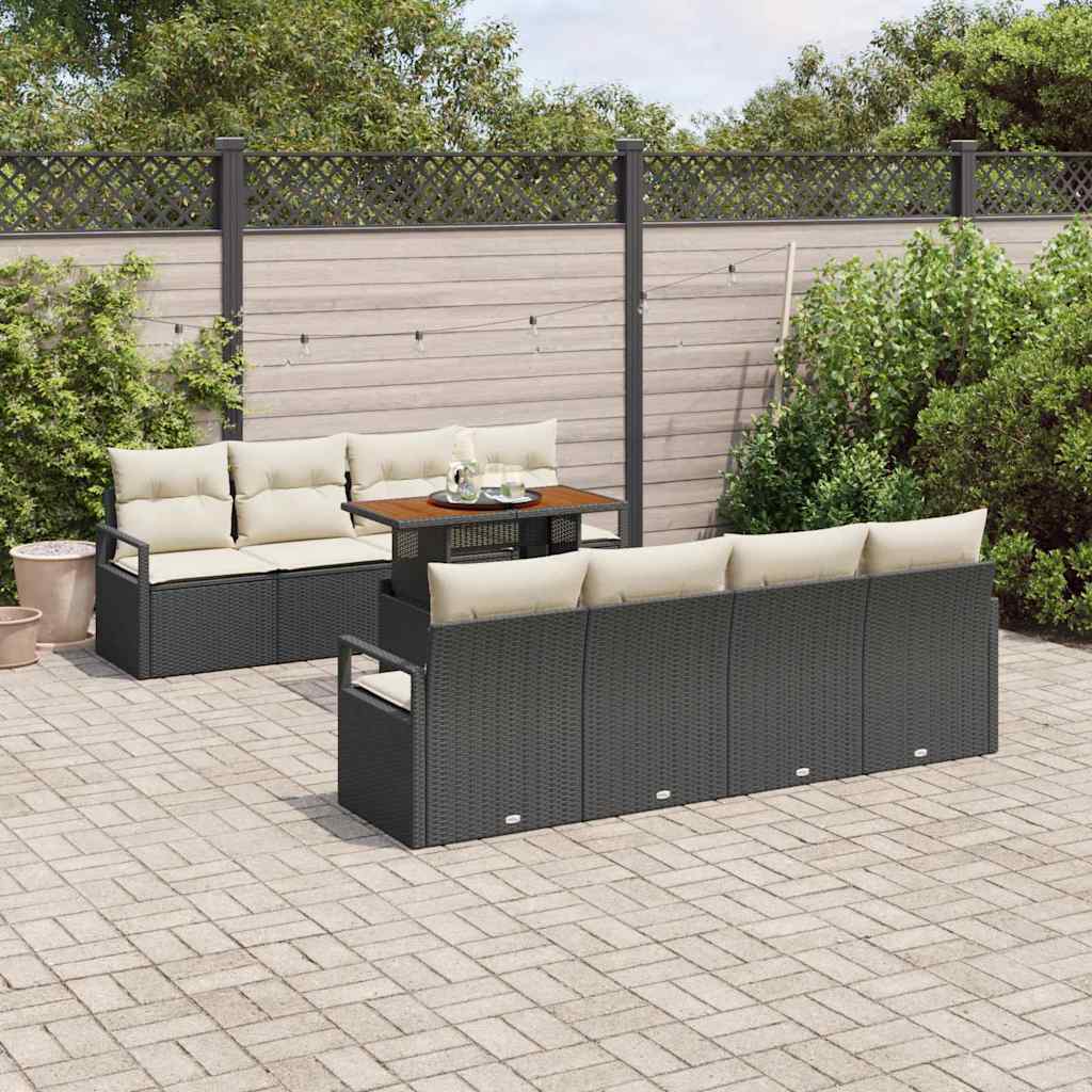 Set Divano da Giardino 9 pcs Nero e Crema 100 x 55 x 73 cm - immagine 3