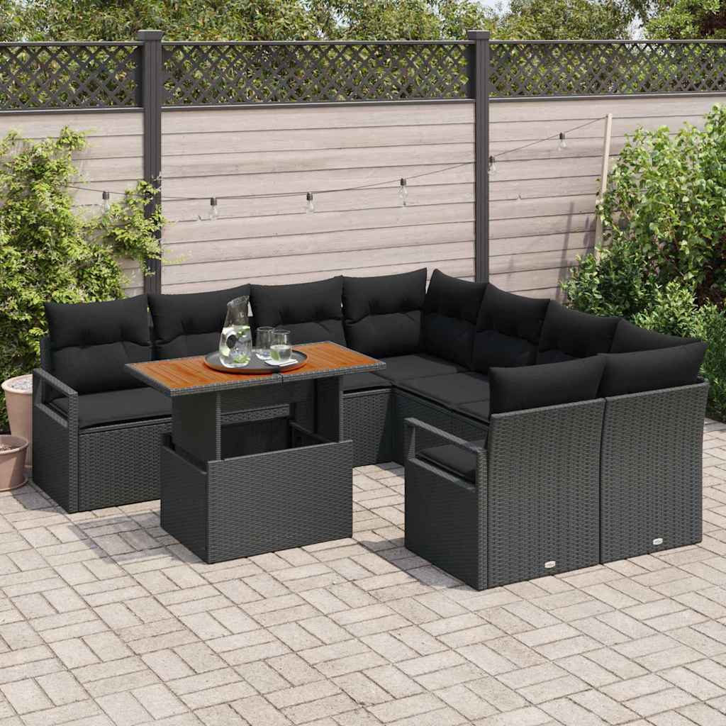 Set da Pranzo per Giardino con cuscino 9 pcs Nero e Marrone - immagine 3