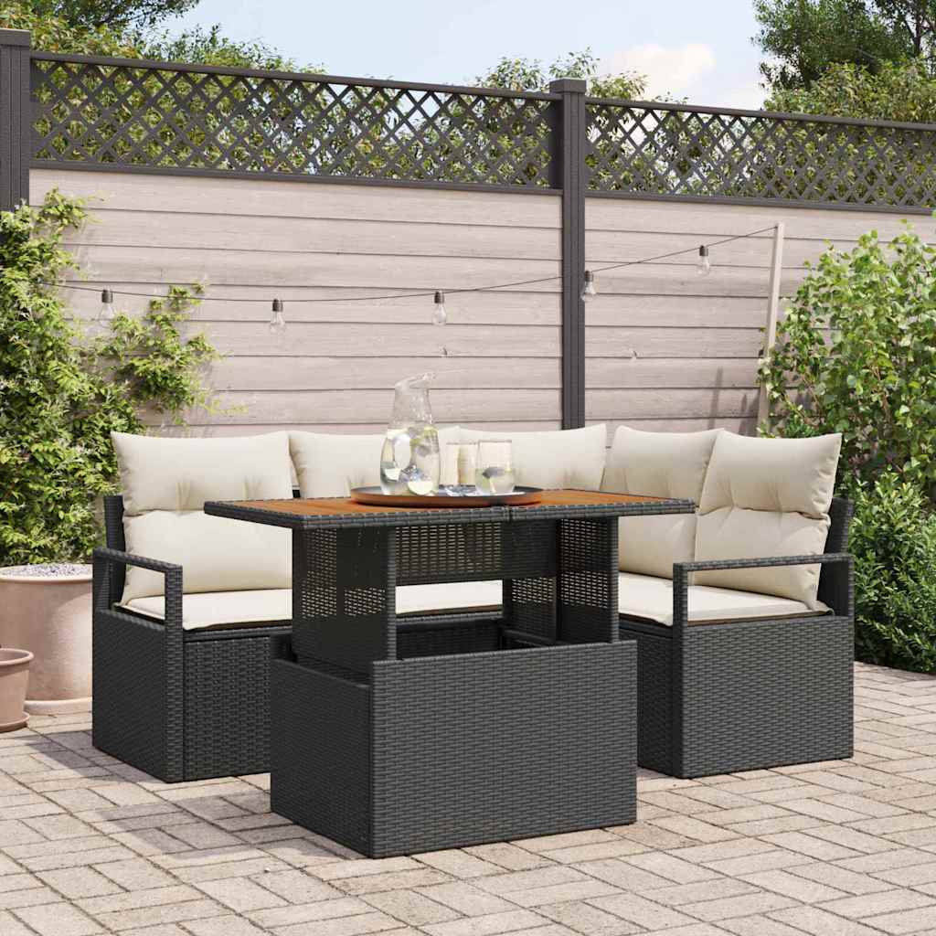 Set da Pranzo per Giardino 5 pcs Nero e Crema 100 x 55 x 73 cm