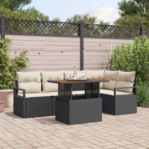 Set da Pranzo per Giardino 6 pcs Nero e Crema 100 x 55 x 73 cm