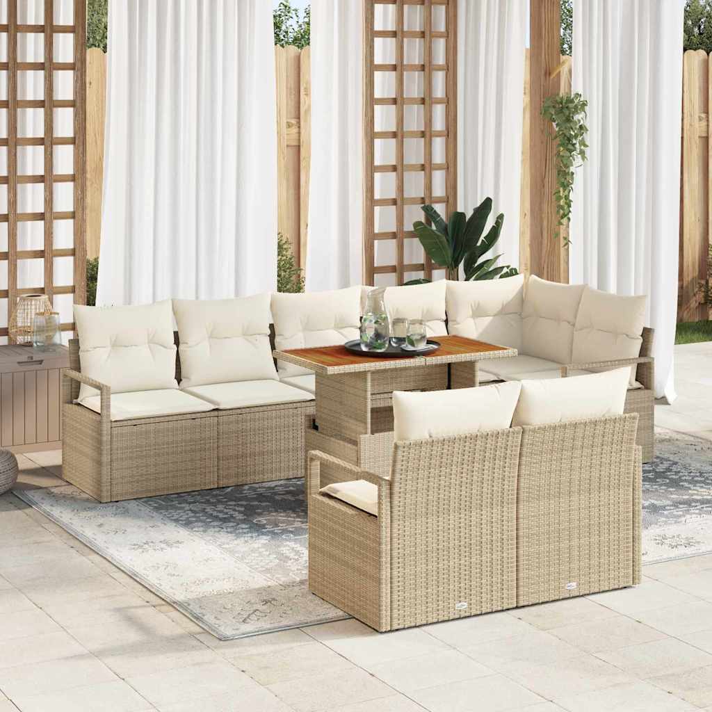 Set Divano da Giardino con cuscino 9 pcs Beige e Crema