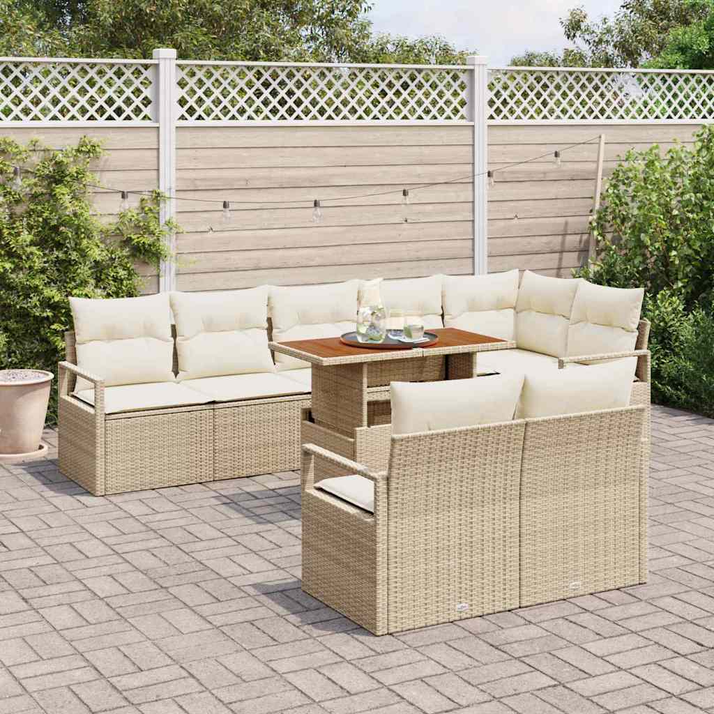 Set Divano da Giardino con cuscino 9 pcs Beige e Crema - immagine 3