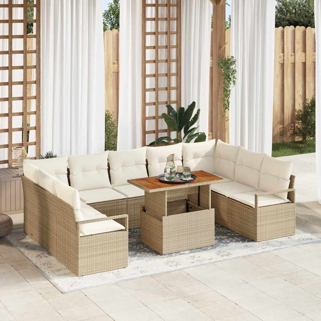 Set Divano da Giardino 10 pcs Beige e Crema 100 x 55 x 73 cm