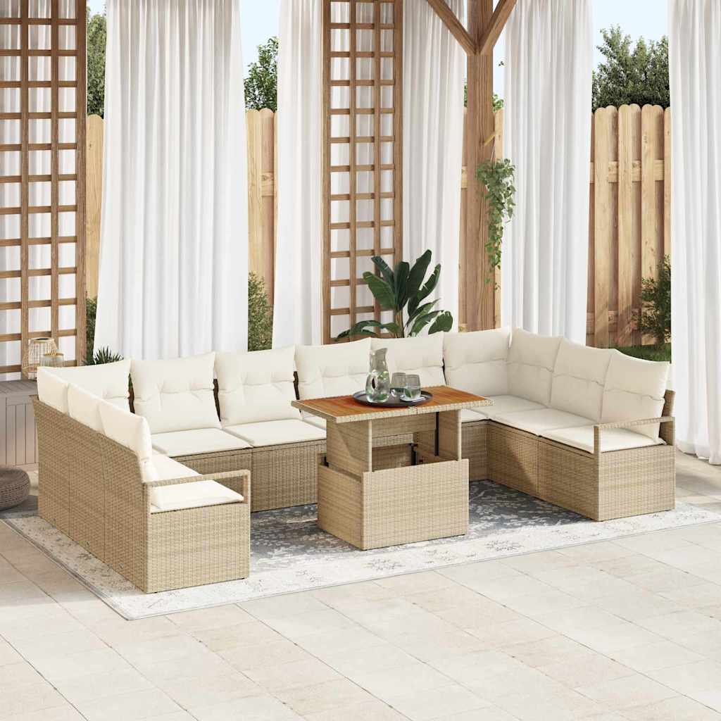 Set Divano da Giardino con cuscino 11 pcs Beige e Crema