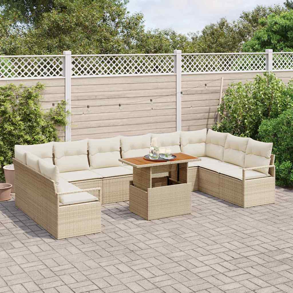Set Divano da Giardino con cuscino 11 pcs Beige e Crema - immagine 3