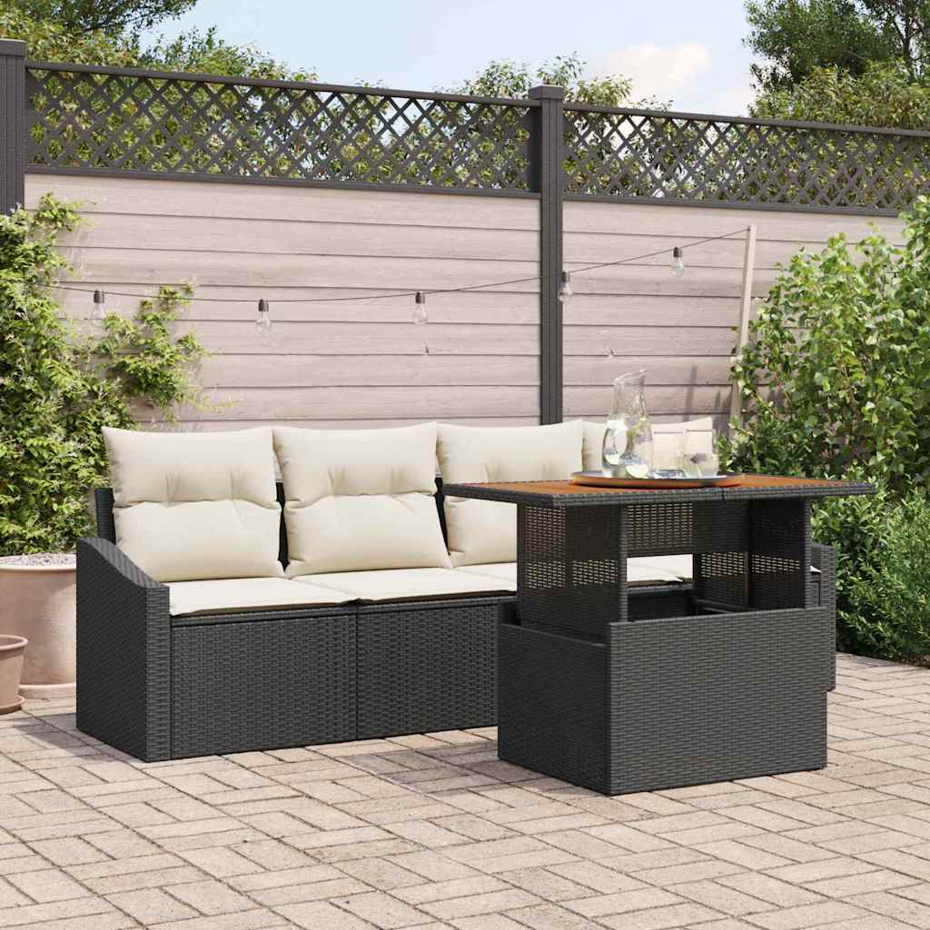 Set Divano da Giardino con cuscino 5 pcs Nero Poly Rattan