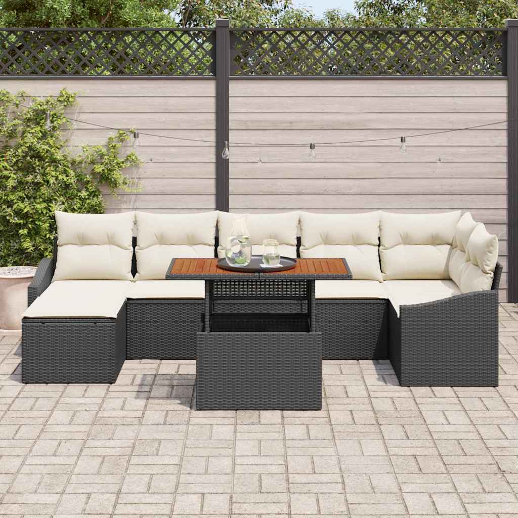 Set da Pranzo per Giardino con cuscino 8 pcs Nero e Crema - immagine 3