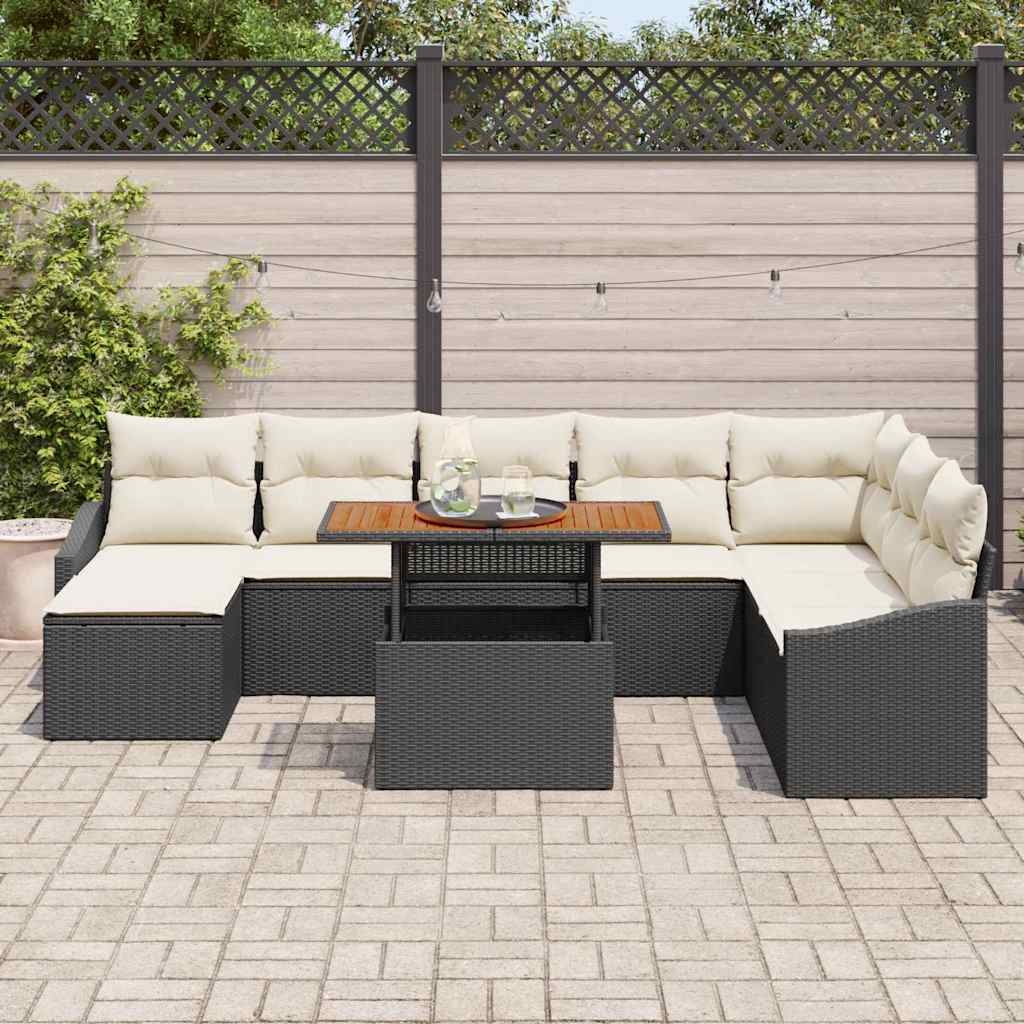 Set da Pranzo per Giardino con cuscino 9 pcs Nero e Crema - immagine 3